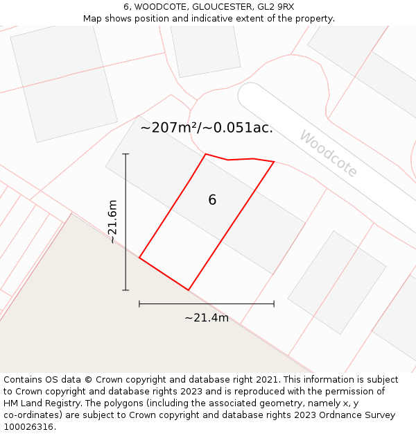 6, WOODCOTE, GLOUCESTER, GL2 9RX: Plot and title map