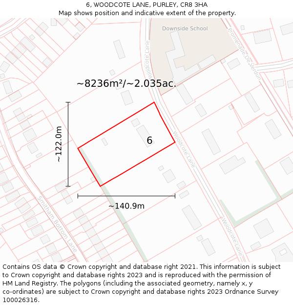 6, WOODCOTE LANE, PURLEY, CR8 3HA: Plot and title map