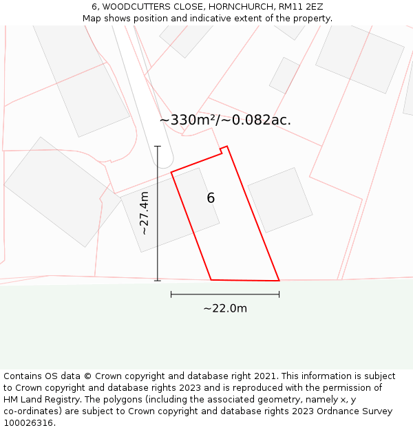 6, WOODCUTTERS CLOSE, HORNCHURCH, RM11 2EZ: Plot and title map