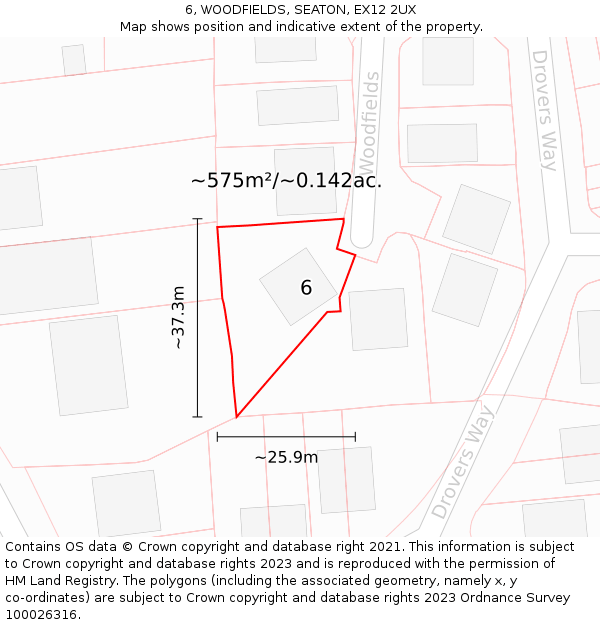 6, WOODFIELDS, SEATON, EX12 2UX: Plot and title map