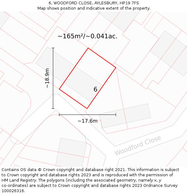 6, WOODFORD CLOSE, AYLESBURY, HP19 7FS: Plot and title map