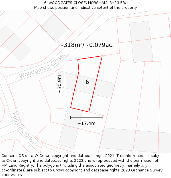 6, WOODGATES CLOSE, HORSHAM, RH13 5RU: Plot and title map