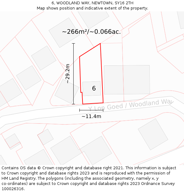 6, WOODLAND WAY, NEWTOWN, SY16 2TH: Plot and title map