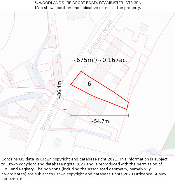 6, WOODLANDS, BRIDPORT ROAD, BEAMINSTER, DT8 3PN: Plot and title map