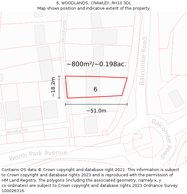 6, WOODLANDS, CRAWLEY, RH10 3DL: Plot and title map