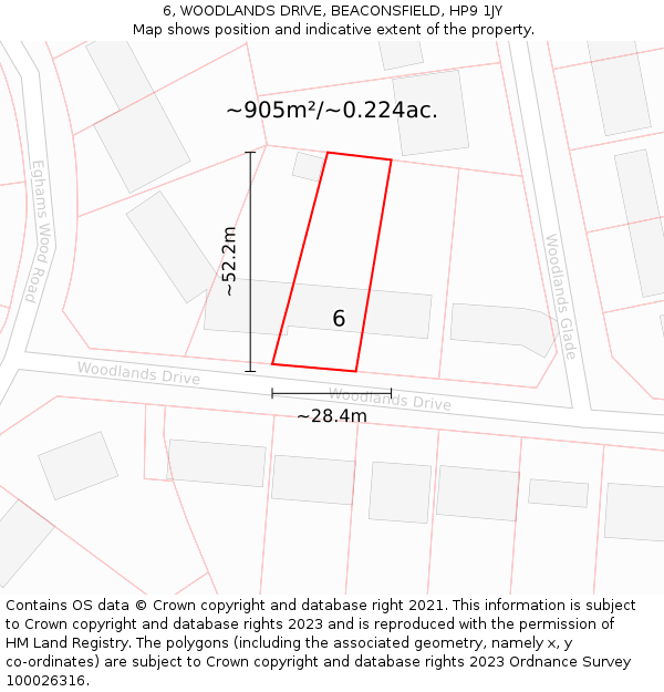 6, WOODLANDS DRIVE, BEACONSFIELD, HP9 1JY: Plot and title map