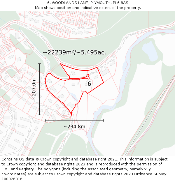 6, WOODLANDS LANE, PLYMOUTH, PL6 8AS: Plot and title map