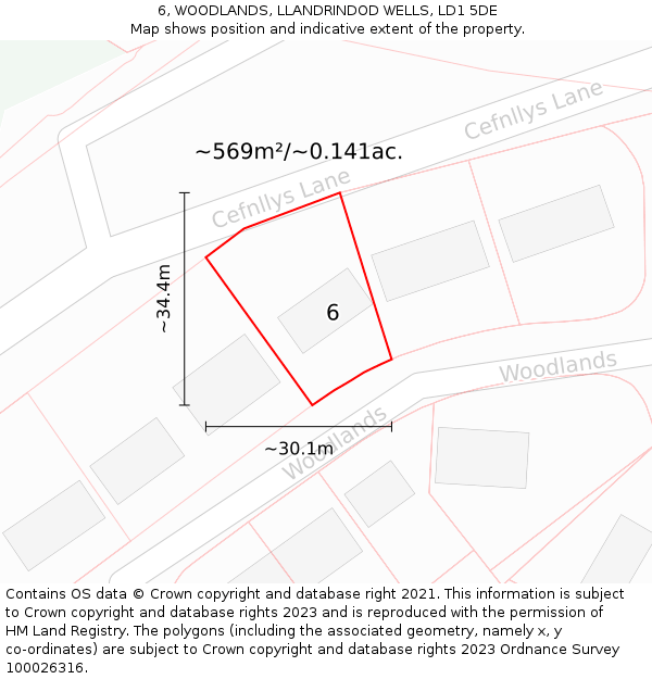 6, WOODLANDS, LLANDRINDOD WELLS, LD1 5DE: Plot and title map