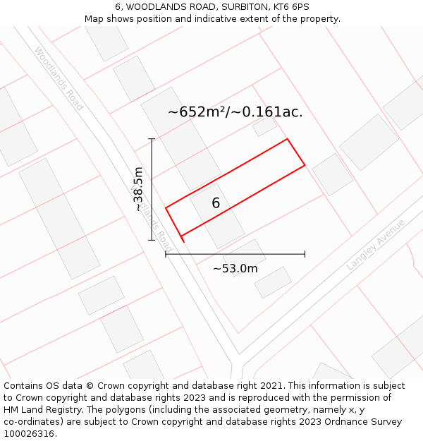 6, WOODLANDS ROAD, SURBITON, KT6 6PS: Plot and title map