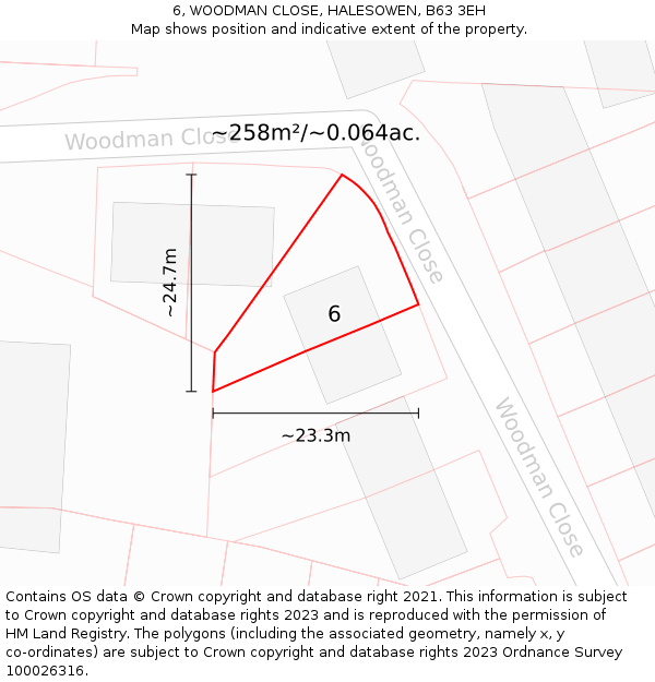 6, WOODMAN CLOSE, HALESOWEN, B63 3EH: Plot and title map