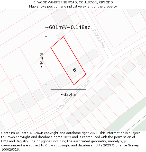 6, WOODMANSTERNE ROAD, COULSDON, CR5 2DD: Plot and title map