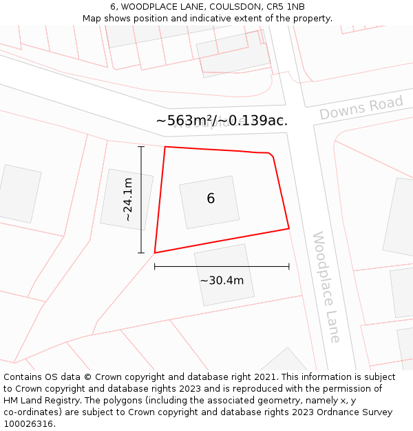 6, WOODPLACE LANE, COULSDON, CR5 1NB: Plot and title map