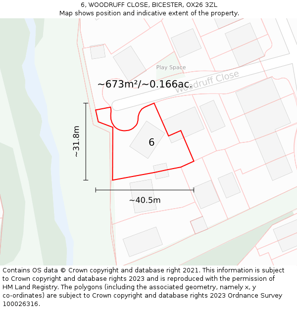 6, WOODRUFF CLOSE, BICESTER, OX26 3ZL: Plot and title map