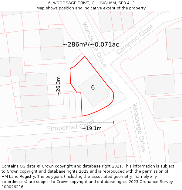 6, WOODSAGE DRIVE, GILLINGHAM, SP8 4UF: Plot and title map