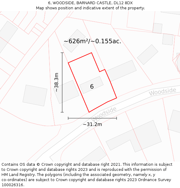 6, WOODSIDE, BARNARD CASTLE, DL12 8DX: Plot and title map