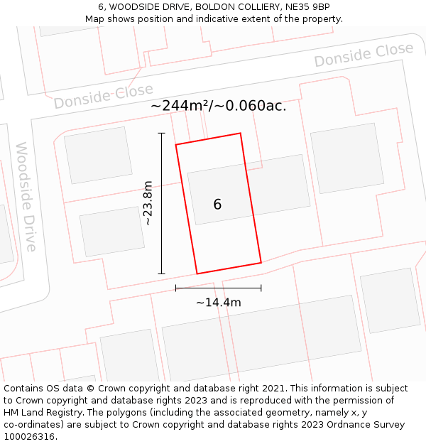 6, WOODSIDE DRIVE, BOLDON COLLIERY, NE35 9BP: Plot and title map