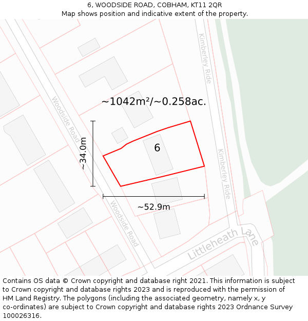 6, WOODSIDE ROAD, COBHAM, KT11 2QR: Plot and title map