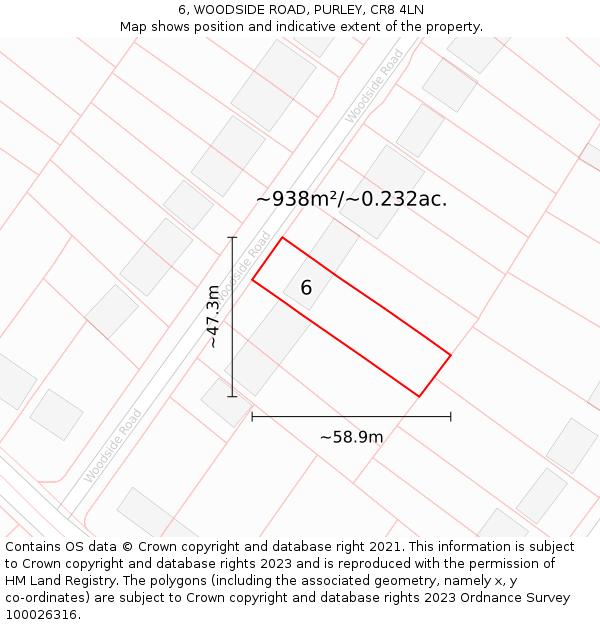 6, WOODSIDE ROAD, PURLEY, CR8 4LN: Plot and title map