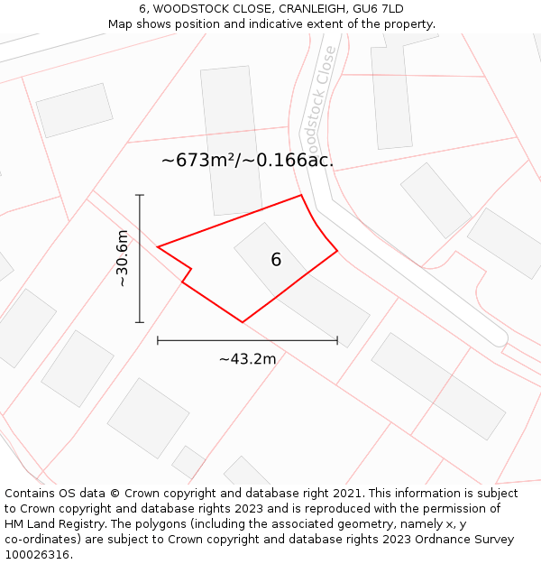 6, WOODSTOCK CLOSE, CRANLEIGH, GU6 7LD: Plot and title map