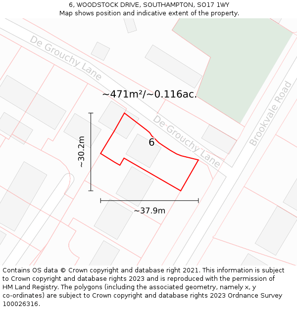 6, WOODSTOCK DRIVE, SOUTHAMPTON, SO17 1WY: Plot and title map