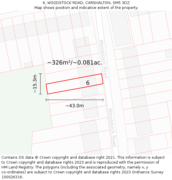 6, WOODSTOCK ROAD, CARSHALTON, SM5 3DZ: Plot and title map