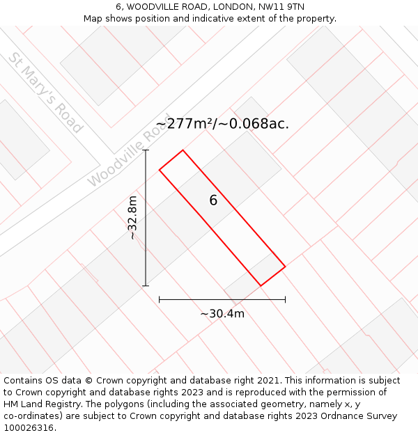 6, WOODVILLE ROAD, LONDON, NW11 9TN: Plot and title map