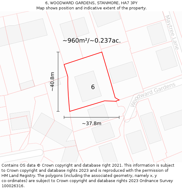 6, WOODWARD GARDENS, STANMORE, HA7 3PY: Plot and title map