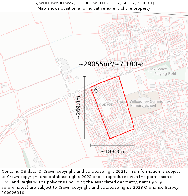 6, WOODWARD WAY, THORPE WILLOUGHBY, SELBY, YO8 9FQ: Plot and title map