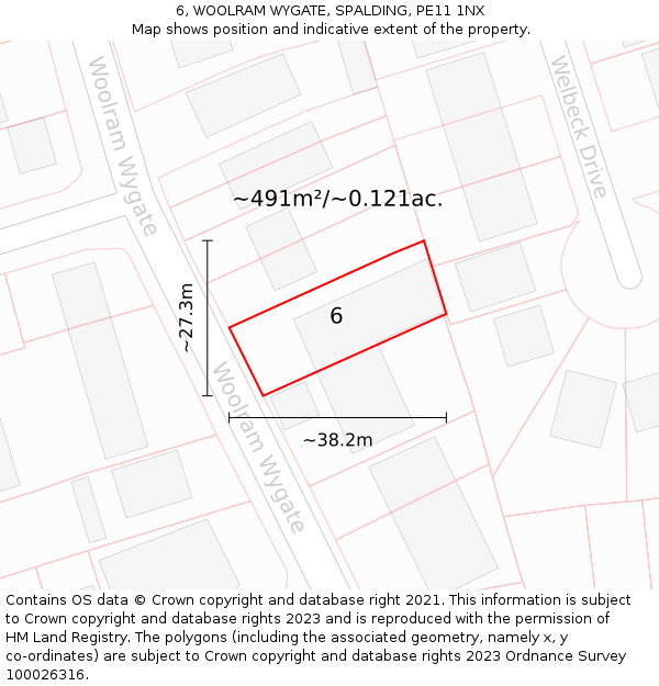 6, WOOLRAM WYGATE, SPALDING, PE11 1NX: Plot and title map