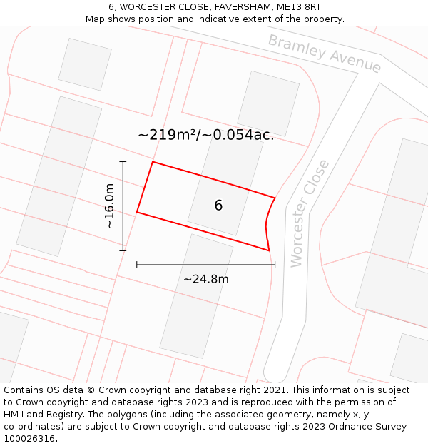 6, WORCESTER CLOSE, FAVERSHAM, ME13 8RT: Plot and title map