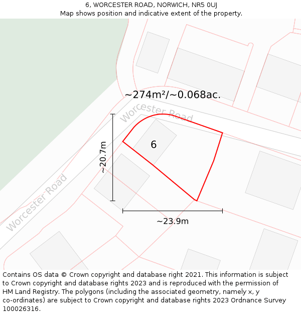 6, WORCESTER ROAD, NORWICH, NR5 0UJ: Plot and title map