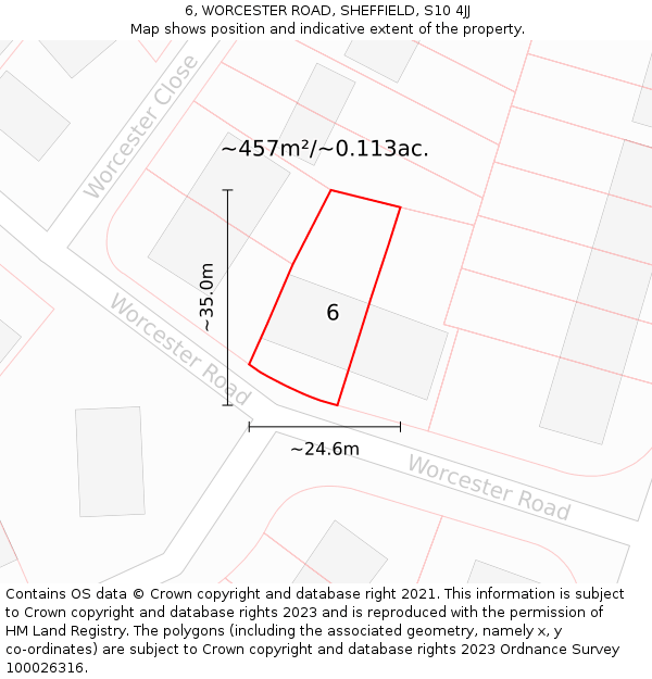 6, WORCESTER ROAD, SHEFFIELD, S10 4JJ: Plot and title map