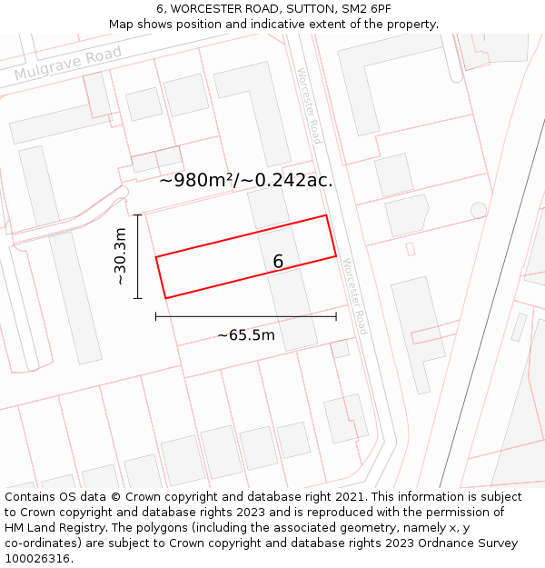 6, WORCESTER ROAD, SUTTON, SM2 6PF: Plot and title map
