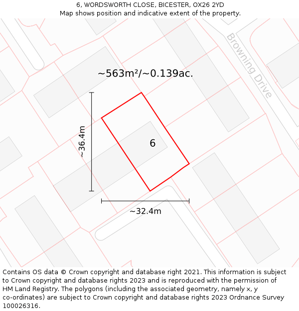 6, WORDSWORTH CLOSE, BICESTER, OX26 2YD: Plot and title map