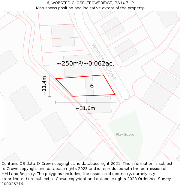 6, WORSTED CLOSE, TROWBRIDGE, BA14 7HP: Plot and title map