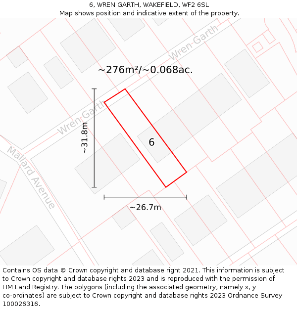 6, WREN GARTH, WAKEFIELD, WF2 6SL: Plot and title map