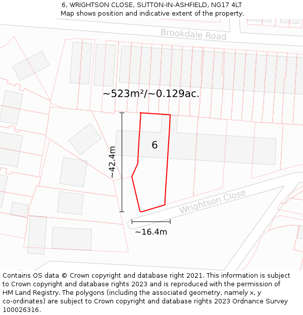 6, WRIGHTSON CLOSE, SUTTON-IN-ASHFIELD, NG17 4LT: Plot and title map