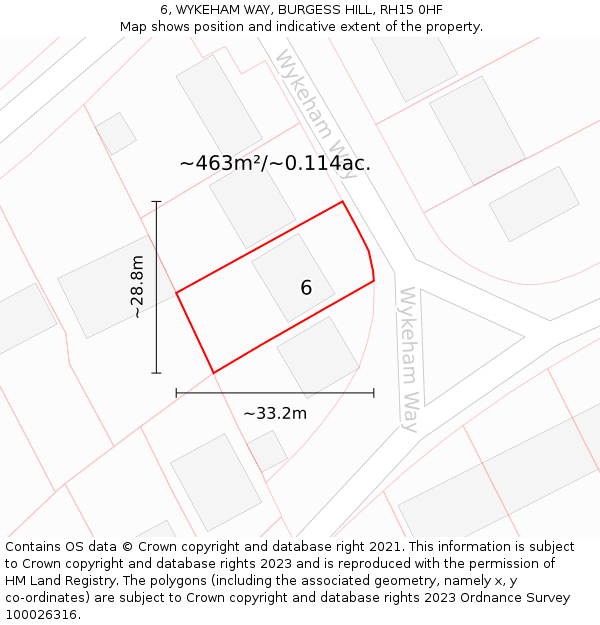 6, WYKEHAM WAY, BURGESS HILL, RH15 0HF: Plot and title map