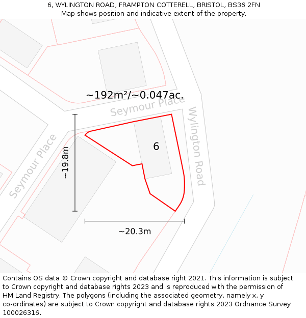 6, WYLINGTON ROAD, FRAMPTON COTTERELL, BRISTOL, BS36 2FN: Plot and title map