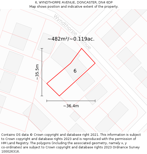 6, WYNDTHORPE AVENUE, DONCASTER, DN4 6DP: Plot and title map