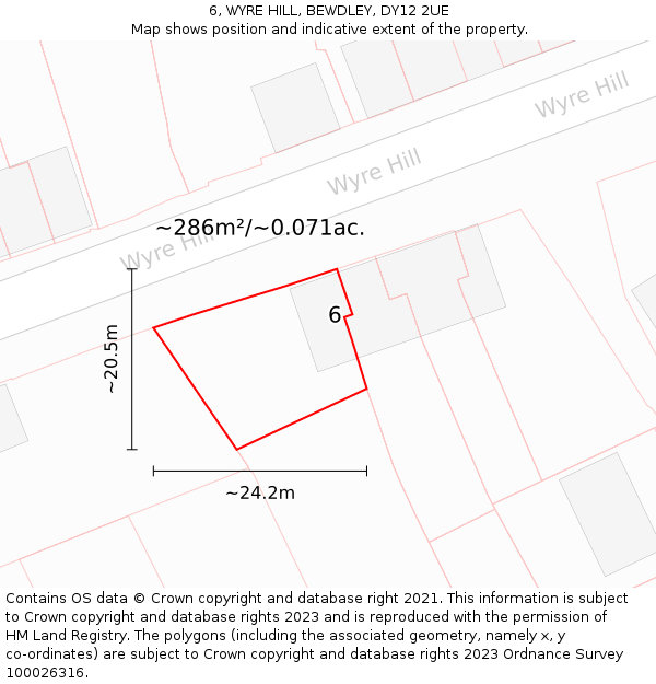 6, WYRE HILL, BEWDLEY, DY12 2UE: Plot and title map