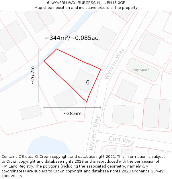 6, WYVERN WAY, BURGESS HILL, RH15 0GB: Plot and title map