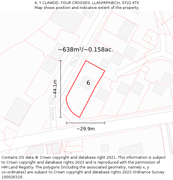 6, Y CLAWDD, FOUR CROSSES, LLANYMYNECH, SY22 6TX: Plot and title map