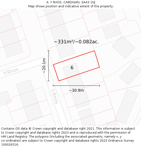 6, Y RHOS, CARDIGAN, SA43 1NJ: Plot and title map