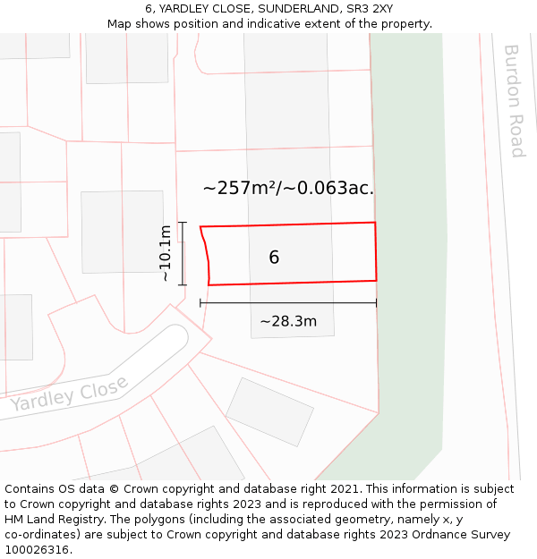 6, YARDLEY CLOSE, SUNDERLAND, SR3 2XY: Plot and title map