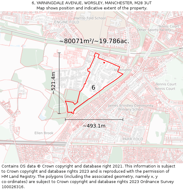 6, YARNINGDALE AVENUE, WORSLEY, MANCHESTER, M28 3UT: Plot and title map