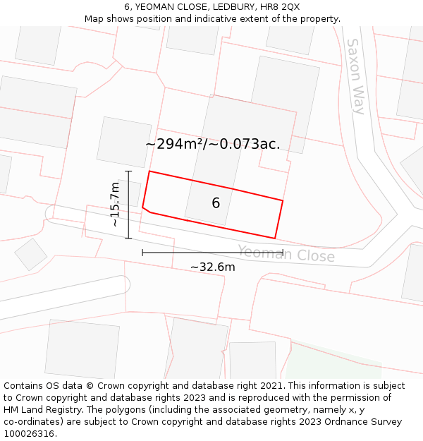 6, YEOMAN CLOSE, LEDBURY, HR8 2QX: Plot and title map