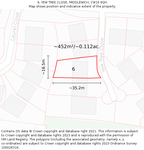 6, YEW TREE CLOSE, MIDDLEWICH, CW10 9QH: Plot and title map