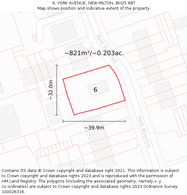 6, YORK AVENUE, NEW MILTON, BH25 6BT: Plot and title map