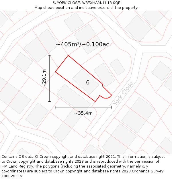 6, YORK CLOSE, WREXHAM, LL13 0QF: Plot and title map